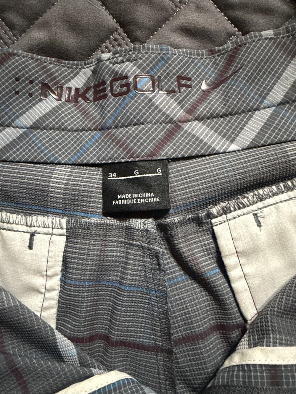 Nike Men’s Gray Plaid Golf Hybrid Shorts with Blue Accent